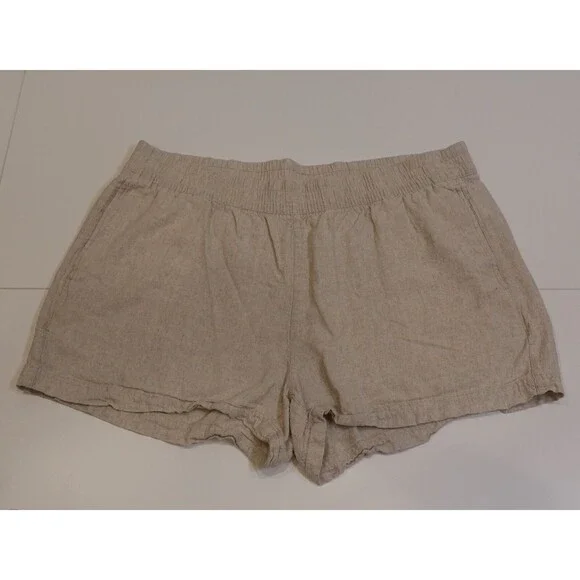 Old Navy Flax Linen Blend Shorts Women’s XL Elastic High Waist Oatmeal Pull On - Picture 1 of 13